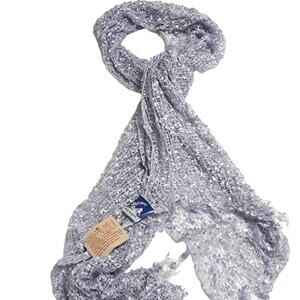 NWT Cheppu Himal Made in Napal Blue Ice Fringe Silver Metallic Threads Scarf